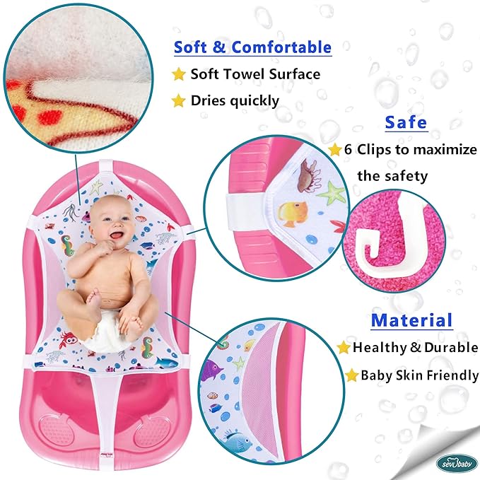 Baby Bath Seat Support Net, Patterned Bath Net with Six Safety Support Corner, Premium Quality Bath Sling for Newborns, Size: 35” x 21” (Bathtub is not Included) 1 Count (Pack of 1)