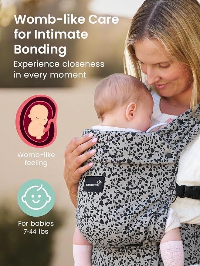 GROWNSY Baby Carrier Newborn to Toddler, Lightweight Ergonomic 7-44 lbs Newborn Carrier with Head Support, Easy to Wear Hands Free Infant Carrier for 0-36 Months, Gray Spots Leopard