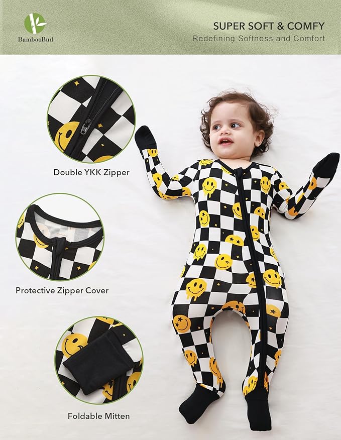 Baby Zippered Rompers Newborn Pajamas Sleepers Long Sleeve Jumpsuits Infant Zipper Romper-Viscose from Bamboo