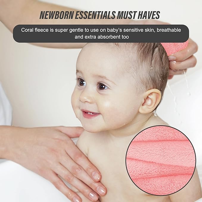 Sunny zzzZZ Ultra Soft 24 Pack Baby Washcloths - 10x10 Inches - Coral Fleece Extra Absorbent Wash Clothes for Babies, Infants and Toddlers - Sensitive Skin and Newborn - Ideal Baby - Pink