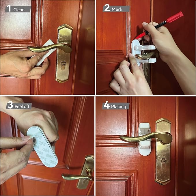 Child Proof Door Lever Lock, Door Handle Lock, Durable ABS with Adhesive Backing, Simple Install, No Tools Needed (U, Pack, 2)