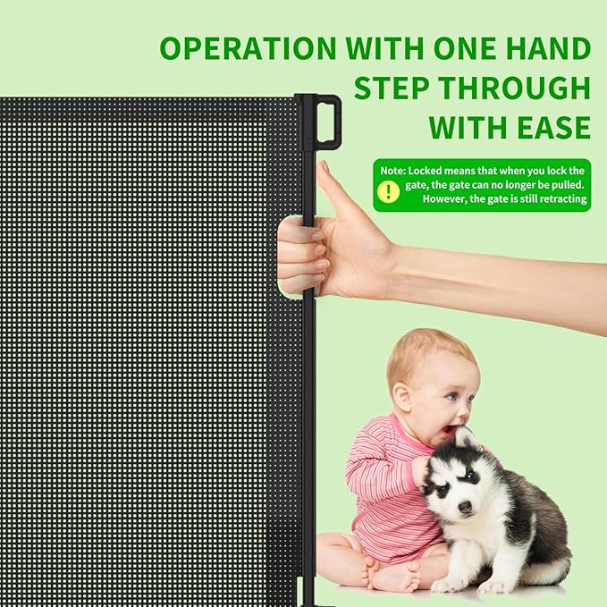 Upgraded Retractable Baby Gate for Stairs, 33"Tall Expands 71"Wide Ideal Safety Solution Dog Gate for Stairs Doorways Hallways Indoor/Outdoor Mesh Baby Gate Retractable Screen Door(Black,86CMx180CM)