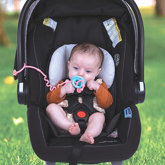 Nuby Silicone Bungee Set - (4-Piece) Tether Set for Pacifiers and Baby Bottles - 0+ Months