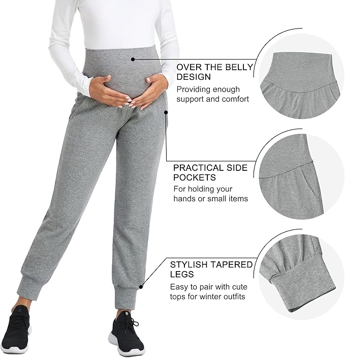 AMPOSH Women's Maternity Pants Stretchy Lounge Workout Sweatpants Casual Loose Comfy Pregnancy Joggers with Pockets
