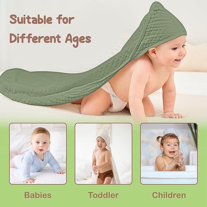 100% Organic Cotton Muslin Baby Hooded Towels 32x32 Inch – 2 Pack Soft & Absorbent Baby Hooded Towel Wrap for Boys & Girls, Premium Hooded Towels, Gentle Baby Essentials in Deep Green/Floral