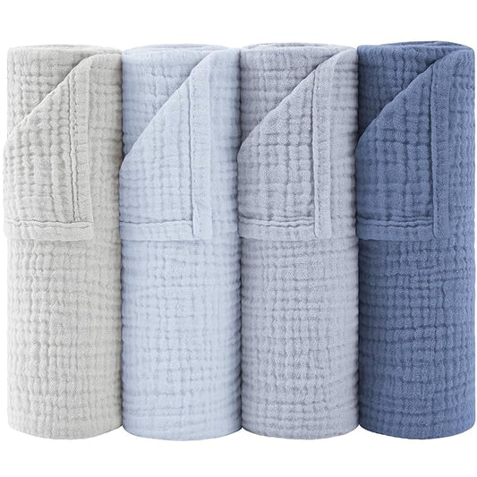 Susurration Muslin Burp Cloths 24x24 Inches Ultra Soft 100% Cotton, 4 or 7 Pack Baby Washcloths for Newborn, Absorbent Burp Rags & Swaddle Blankets