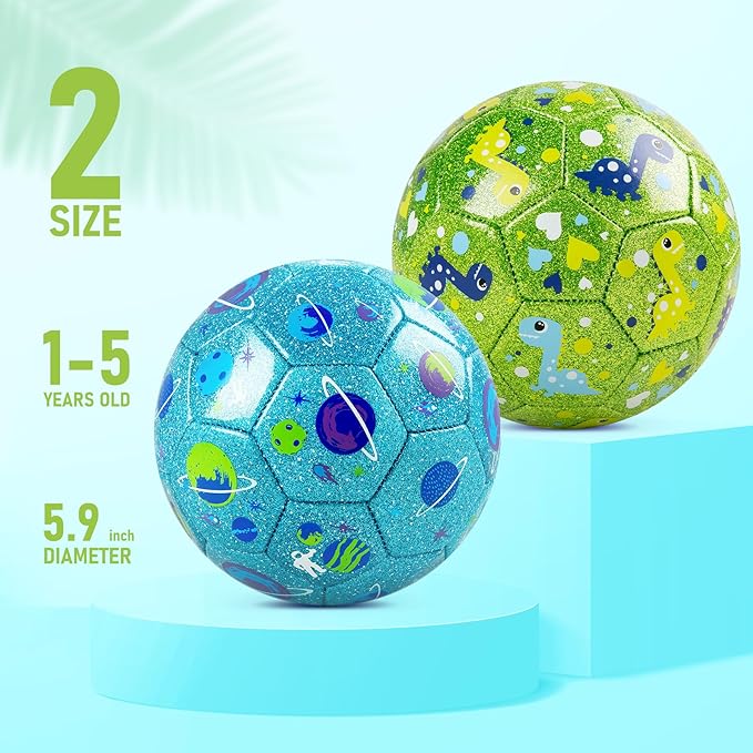 Toddler Soccer Ball Size 2 - Small Soft Kids Ball 2 Pack for Ages 1-3 3-5 - Cartoon Sports Toy Boys Girls - Soccer Gift for Indoor Outdoor Games - Birthday/First/Valentine Gift for Toddlers Kids