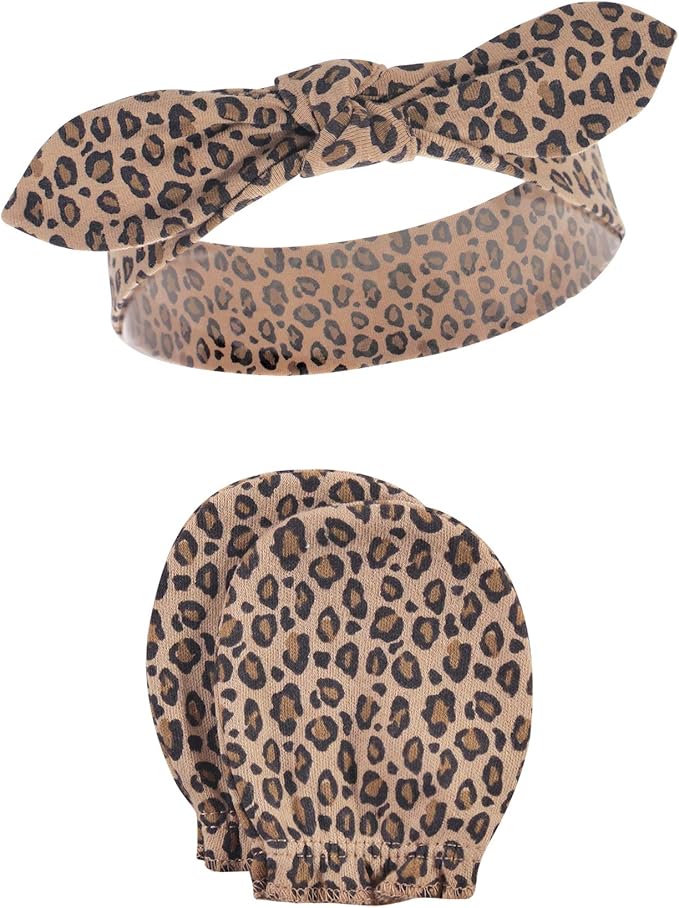 Hudson Baby baby-girls Cotton Headband and Scratch Mitten Set
