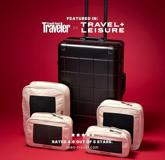 LeanTravel Premium Compression Packing Cubes for Travel - Luggage Organizers with Double Zipper - Sturdy Bags for Suitcase (4-Pack, Sand)
