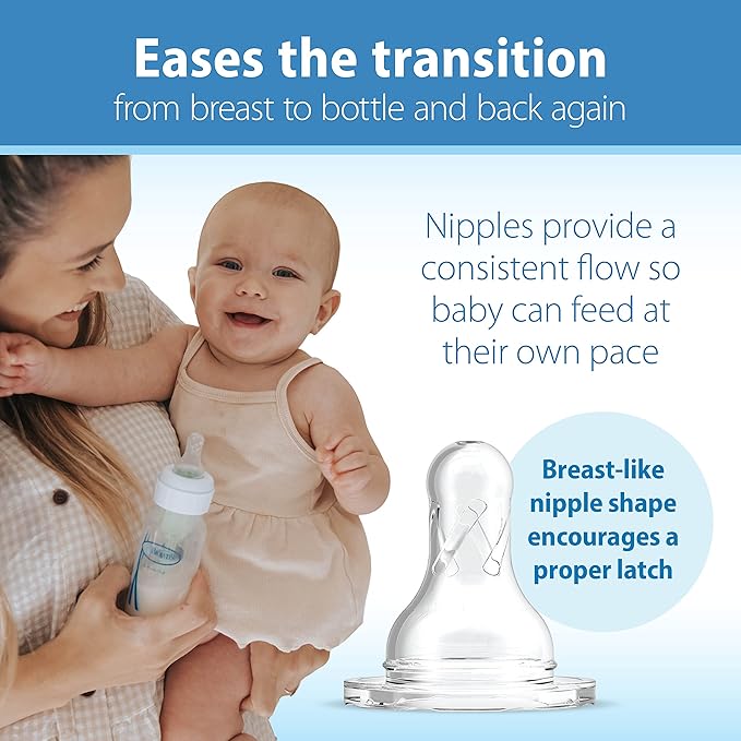 Dr. Brown's Natural Flow Anti-Colic Options+ Narrow Baby Bottle, 2 oz/60 mL, with Preemie Flow Nipple, 0m+, 4 Pack