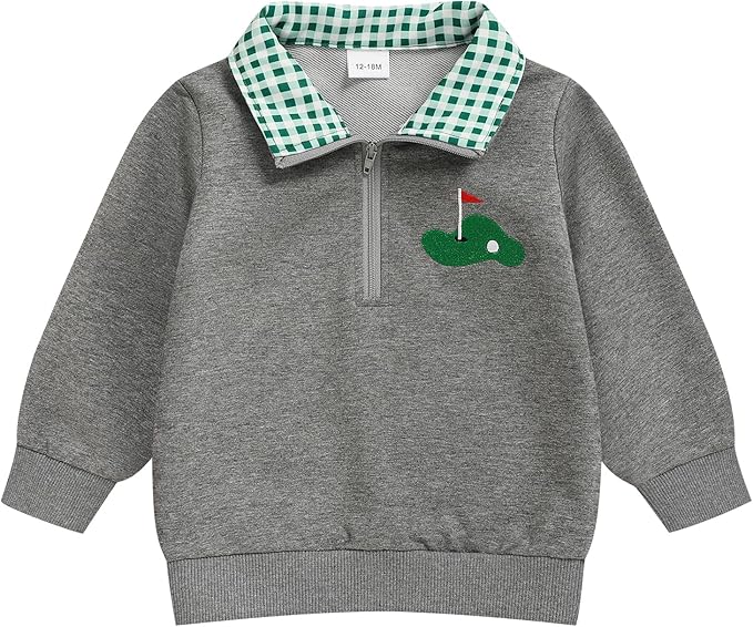 Toddler Boy Quarter Zip Collared Pullover Long Sleeve Fall Winter Baby Boy Clothes Outfit 12M-4T