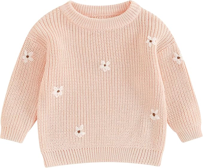 Mubineo Baby Girl Winter Clothes Cute Flower Sweater Crewneck Pullover Long Sleeve Knit Newborn Infant Sweaters