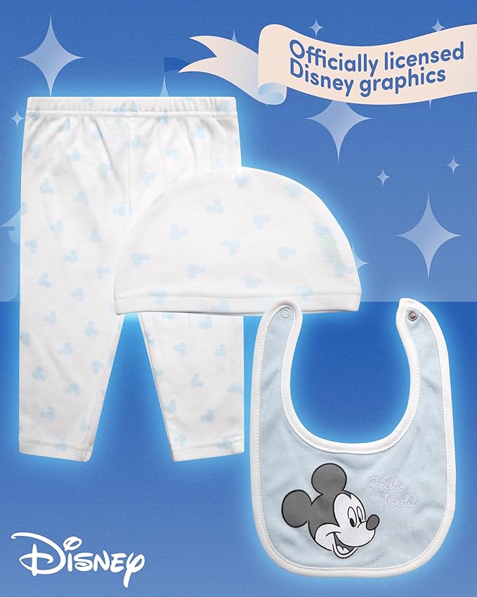 Disney Newborn Baby Girl Boy Clothes - 7 Piece Mickey Mouse Winnie the Pooh Bib Onesie Overall Beanie Pants Gift Bag Gift Set
