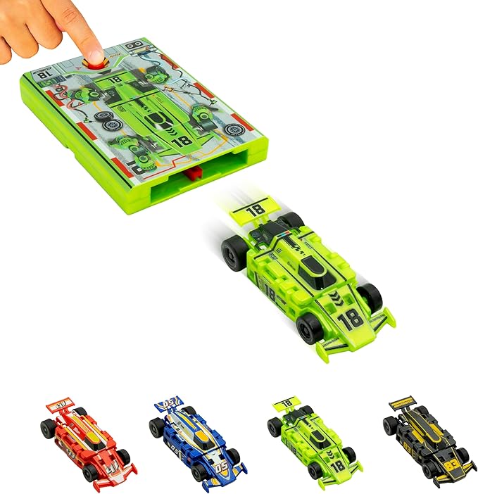 FLAT 2 FAST Original Speed Card Racer – Flat Car Racer and Pocket Size Racecar Launcher with Real Rubber Tires for High-Speed Racing – Load, Launch, Race! – Neon Green