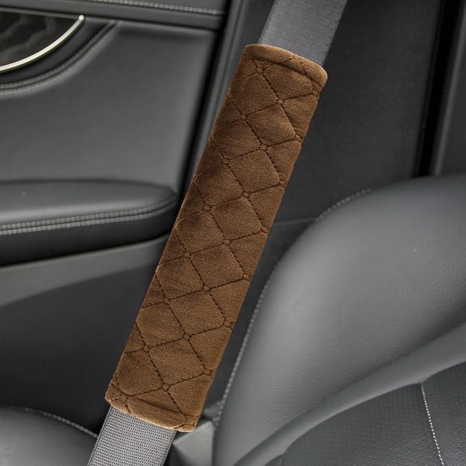 Amooca Soft Auto Seat Belt Cover Seatbelt Shoulder Pad Cushions 2 PCS for a More Comfortable Driving Universal Fit for All Cars and Backpack Brown
