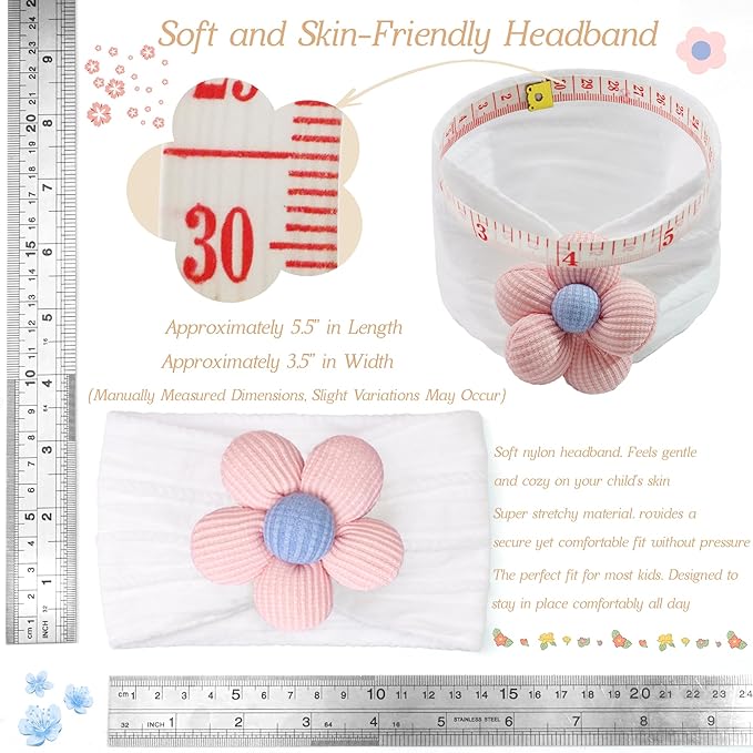 CÉLLOT Baby Girl Headband and Socks, Non-Slip Floral Socks and Soft Floral Nylon Hairbands for Babies Infants and Toddlers