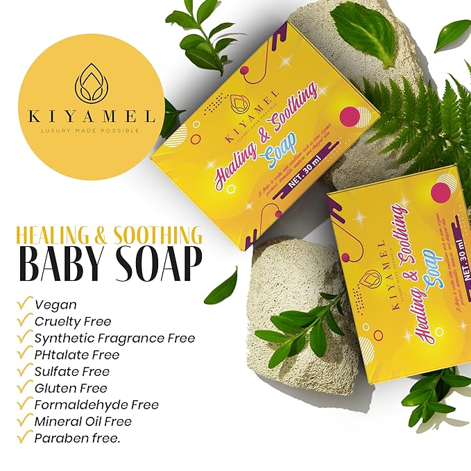 KIYAMEL Healing & Soothing Baby Soap, Gentle Bath Bar with Organic Shea Butter Natural Moisturizing Soap for Sensitive & Dry Skin Mild Daily Care for Soft, Healthy Skin