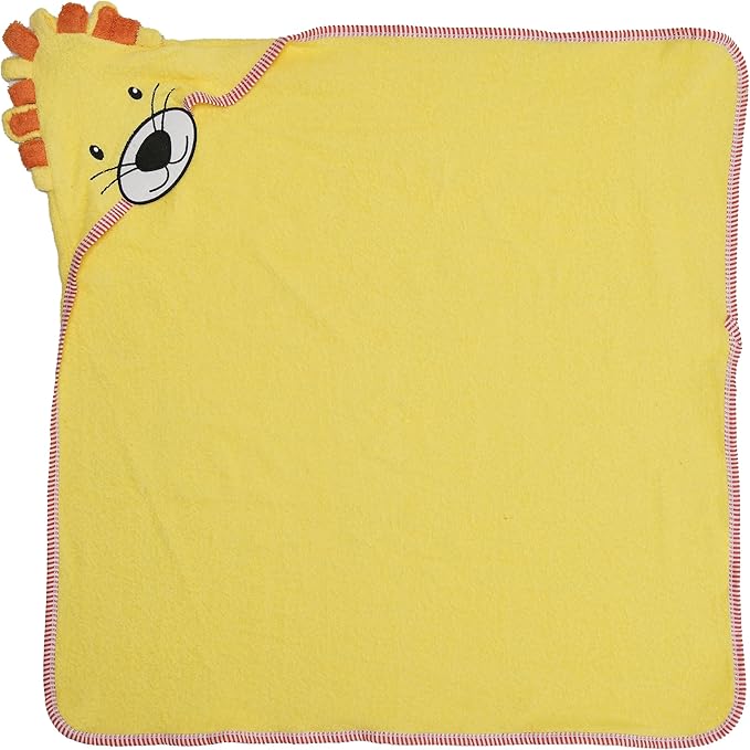 EVERYDAY KIDS Hooded Baby Toddler Bath Towel for Boys and Girls - 3D Yellow Lion with Mane; Soft and Absorbent Terry Cloth Hooded Towel for Young Kids; Gender Neutral Baby Bath Essential