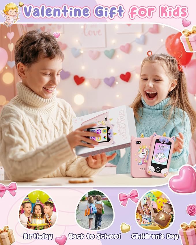 UCIDCI Kids Smart Phone for Girls Ages 3-7 with Dual Camera - Learning Games, Travel Toy with MP3 Music Player for Christmas, Birthday Gifts for 3-7 Year Old Boys