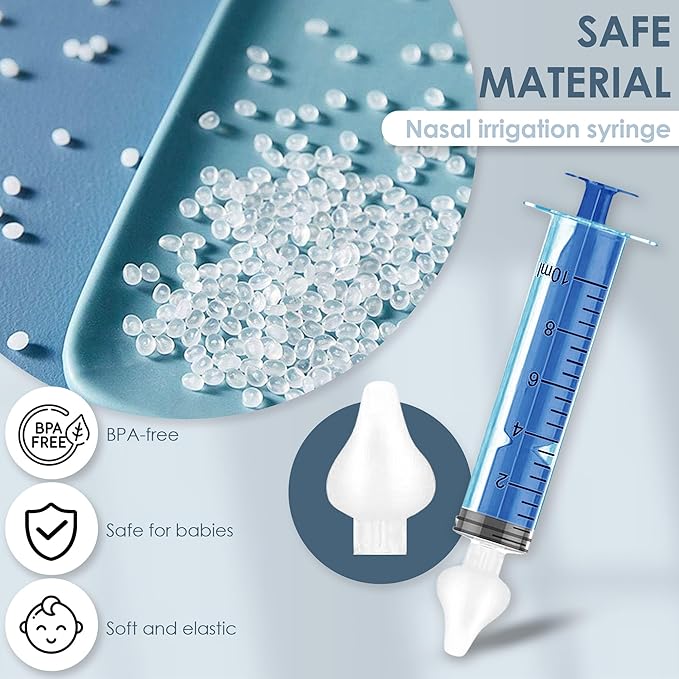 Bluet B - Baby Nasal Syringe (2-Pack) - Safe Silicone Nasal Aspirator for Newborn - Infant Mucus Removal - 10ml Nose Cleaner Syringe for Baby - Toddler Congestion Relief - Reusable Tips - Blue