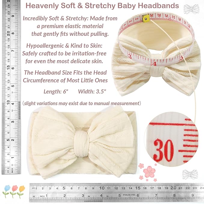 JOYOYO 3 Pcs Soft Wide Turban Baby Headbands with Double-Layer Bow for Baby Girls, Newborns, Toddlers(Beige, Pearl Pink, Pink)