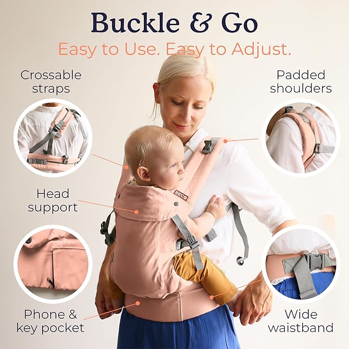 Beco Gemini 2.0 Baby Carrier Newborn to Toddler with M-Cloud™ Support - 4-Position Baby Carriers, Certified Hip-Healthy Newborn Carrier, Fully Adjustable to Fit All Parents (7–35 lbs) - Pink