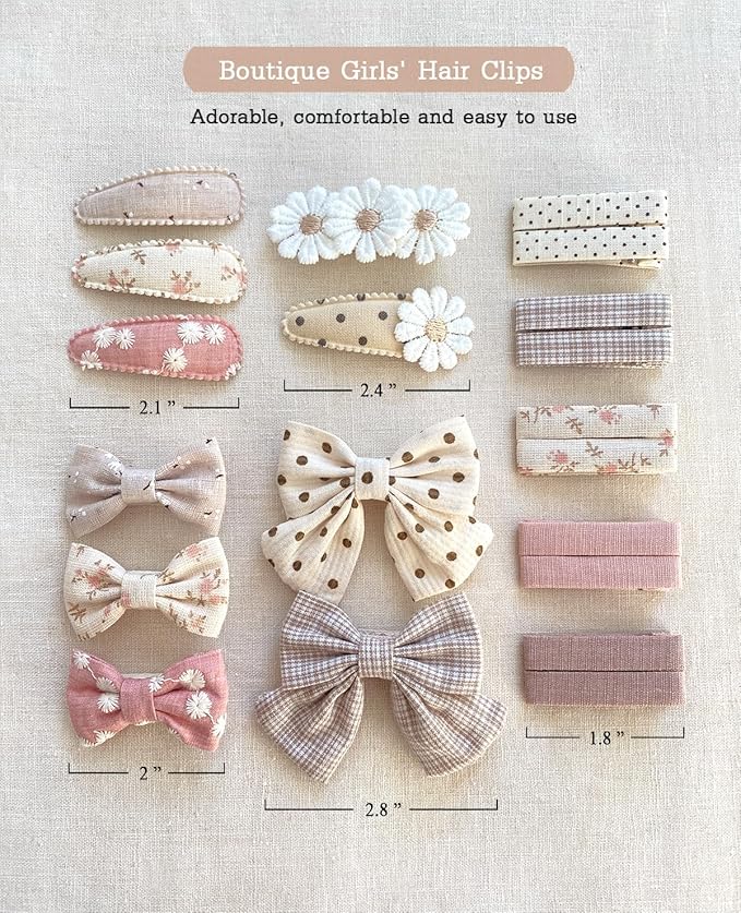 Cherssy Hair Bow Clips for Baby Girls, 20 Pack Boutique Floral Snap Hairpins and Alligator Clips Set, Handmade Hair Accessories for for Toddler Kid School Age Girls Gifts