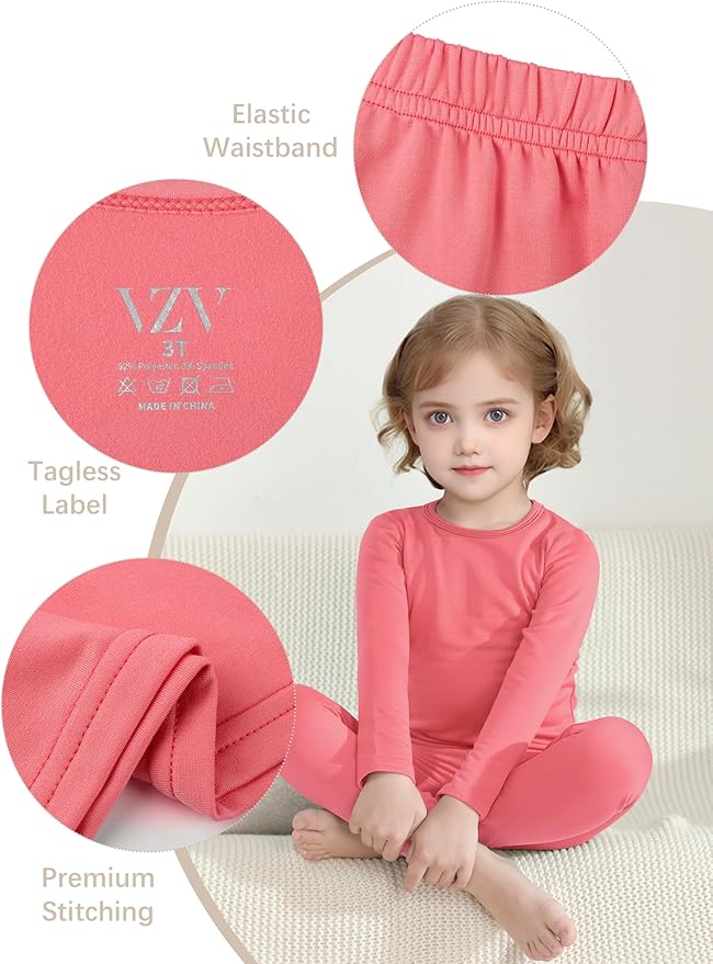 VZV 2T-6Y Toddler Thermal Set Thermal Underwear for Kids Fleece Lined Toddler Base Layer Long Johns for Kids Boys Girls