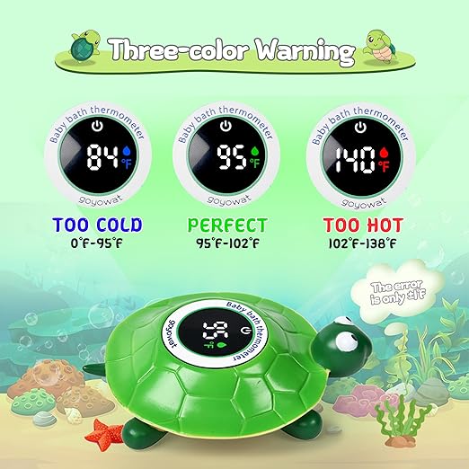 Baby Bathtub Thermometer with LED Display Screen+Floating Turtle toy-2-in-1color Coded Alarm (Cold/Comfortable/hot) Bath Temperature Monitor, Adorable Floating Toys for Infants, Essential for Babies