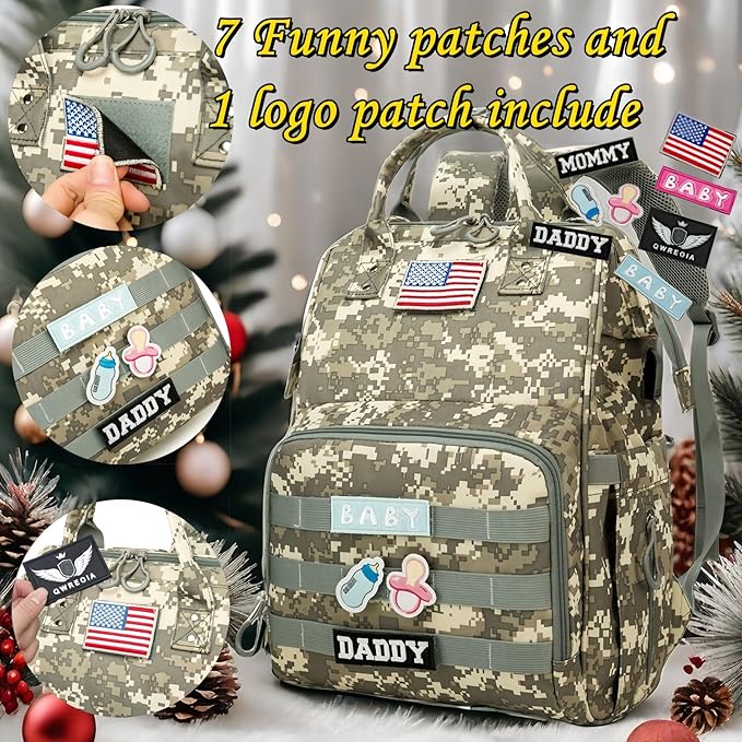 Diaper Bag Backpack for Dad and Mom with USB Charging Port Stroller Straps and Insulated Pocket,army military Travel Nappy Backpack for Daddy/Mommy (Camo)