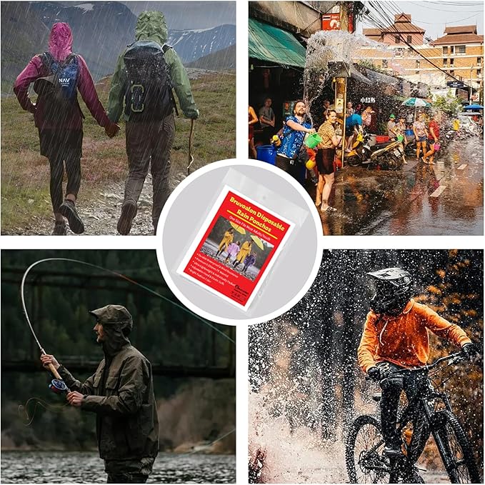 6 & 20 & 50 Pack Disposable Rain Ponchos for Adults/Youth, Waterproof PE Raincoats with Drawstring, Camping/Emergency