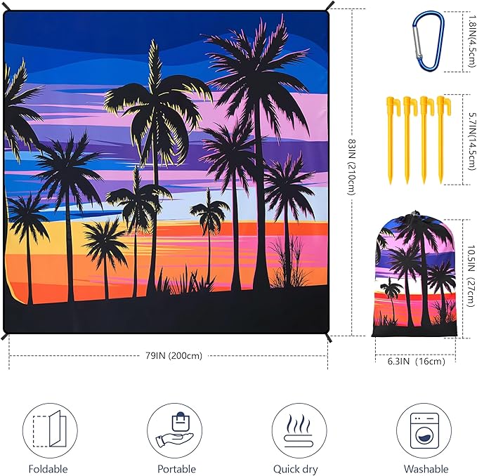Beach Blanket Waterproof Sandproof Extra Large Beach Mat 79" X 83"/120"x108"for 1-8 Adults Quick Drying Durable Outdoor Picnic Mat for Beach Travel Camping Hiking