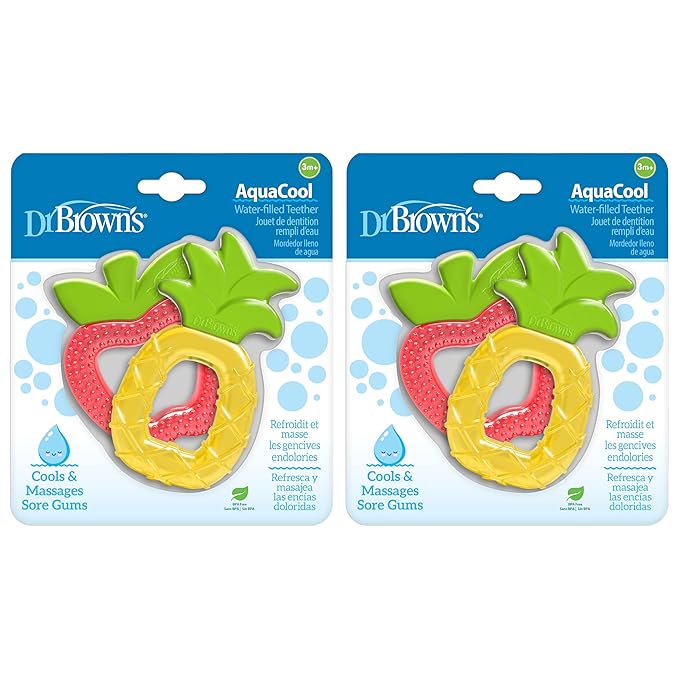 Dr. Brown's AquaCool Water-Filled Teether, Cooling Baby Teether Toy for Sore Gums, Apple Pineapple, BPA Free, 3m+, 4-Pack
