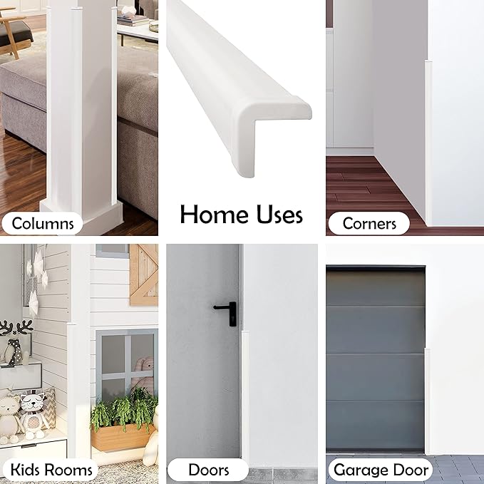 Rubber Bond Wall Corner Guard Edge Protector, 1x1x36 inch Baby Proofing Corner Guards | Self-Adhesive Furniture Edge Strips for Home & Office (5 Pack, White)