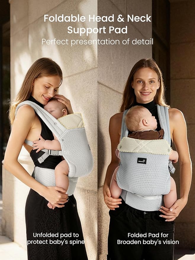 GROWNSY Baby Carrier Newborn to Toddler, Lightweight Ergonomic 7-44 lbs Newborn Carrier with Head Support, Easy to Wear Hands Free Infant Carrier for 0-36 Months, Gray Air Mesh