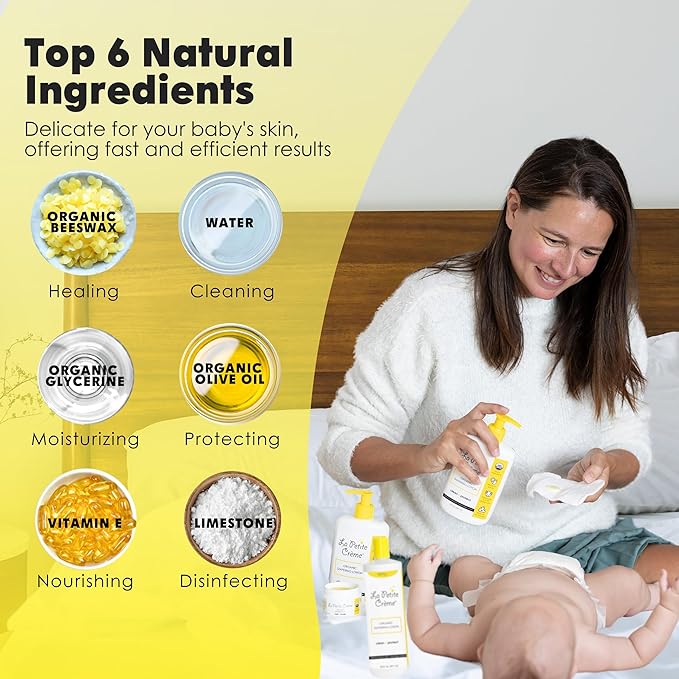 La Petite Creme French Premium Diapering Lotion - Diaper Cream Alternative to Baby Wipes - Gentle Moisturizer & Skin Cleanser with USDA Certified Organic Ingredients - Baby Essentials (20 oz)