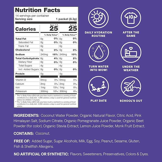 Cure Hydration - Kids Electrolyte Drink Mix | Plant-Based Pediatrician Formulated Rehydration | No Added Sugar, FSA-HSA, Non-GMO, Gluten-Free, No Artificial Flavors | 14 Packets - Mixed Berry