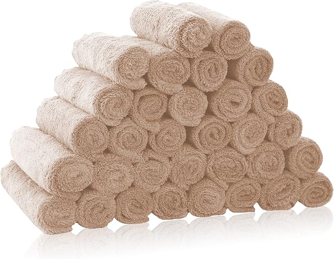 32 Pack Baby Washcloths - Luxury Coral Fleece - Extra Absorbent and Soft Wash Clothes for Newborns, Infants and Toddlers - Suitable for Sensitive Skin and New Born - Baby Shower - Brown, 10x10 Inch