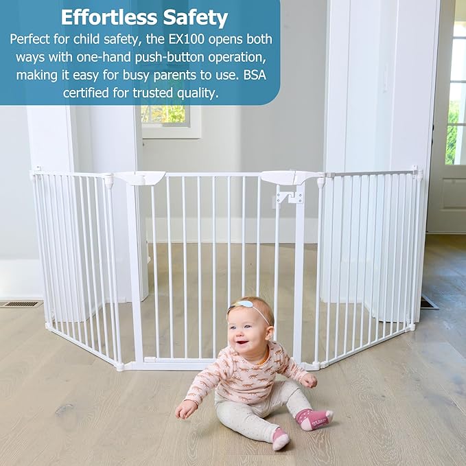 Cardinal Gates EX100 XpandaGate Expandable Baby Gate - Extra Wide Dog Gate - Adjustable Safety Gate for Kids & Pets - 30 to 90 Inches Wide - White