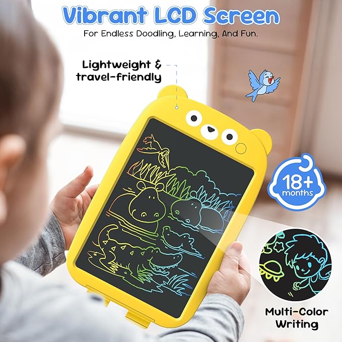Henry & Colin Bear Themed LCD Writing Tablet for Kids – Reusable, Travel-Friendly Drawing Pad for Boys & Girls Ages 3 & Up. Ideal for Writing, Drawing, Creativity, Fun, Learning & Education (Yellow)