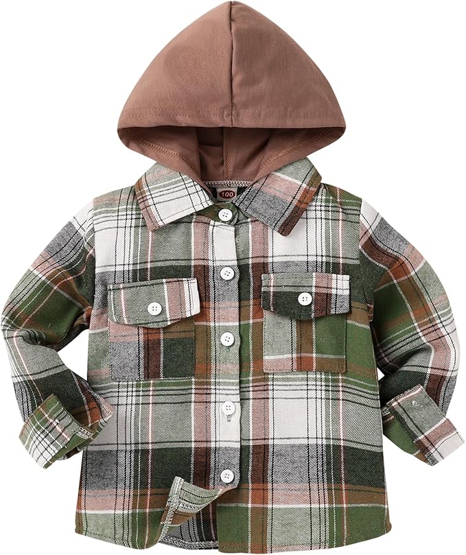 YOUNGER STAR Toddler Kids Boys Girls Flannel Hooded Plaid Shirt Button Baby Red Clothes