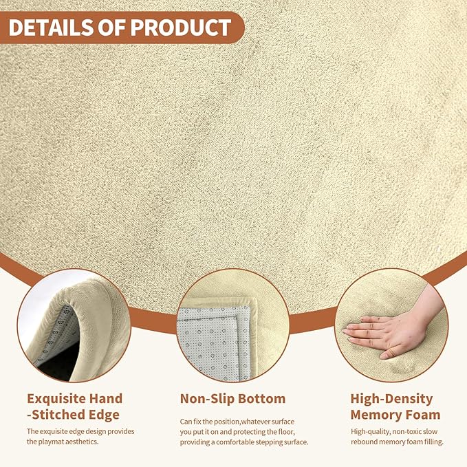 Baby Play Mat for Floor - 1.4" Thick Memory Foam Rug, 80"x80" Playpen Tummy Time Mat, Soft Velvet Nursery Rug, Large Padded Crawling Mat, Cushioned Pads for Playroom Toddlers, Infants, Yoga, Tatami