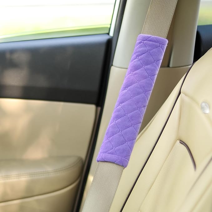 Amooca Soft Auto Seat Belt Cover Seatbelt Shoulder Pad Cushions 2 PCS Universal Fit for All Cars and Backpack for a More Comfortable Driving Violet