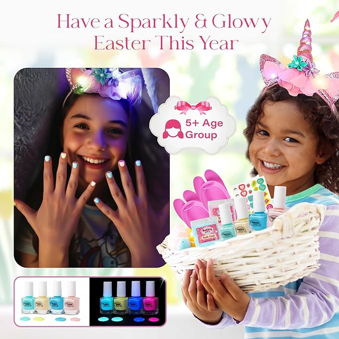 Glow in Dark Kids Spa Day Kit for Girls, 42+ Pieces Waterfall Foot Spa Toys, Nail Spa Kit, Pedicure Manicure Accessories, Perfect Spa Kit for Girls Ages 6 7 8 9 10 11 12, Fun Birthday Gifts or Present