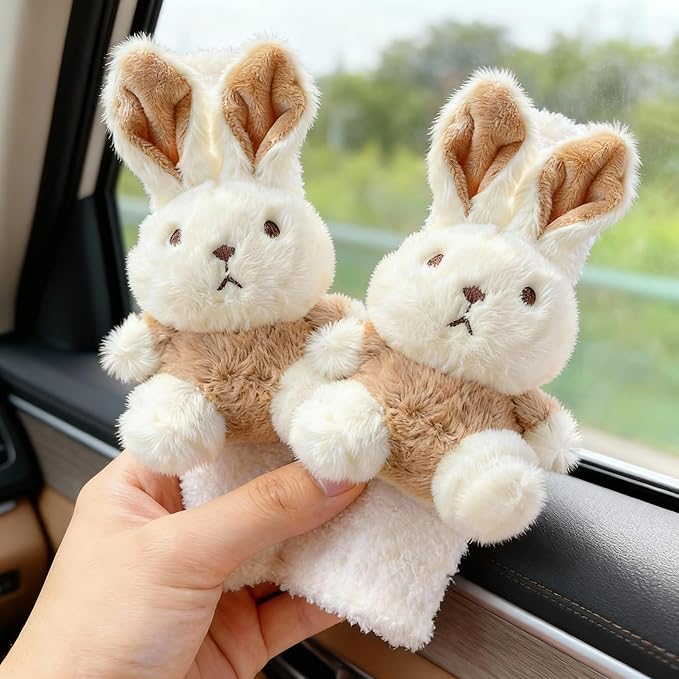 2 PCS Seat Belt Cover Pad, Cute Kawaii Animal Bunny Seatbelt Covers for Kids and Adults, Winter Plush Fluffy Soft Seat Belt Cover, Cartoon Seatbelt Cushion,Car Seat Strap Pads (D-Bunny)