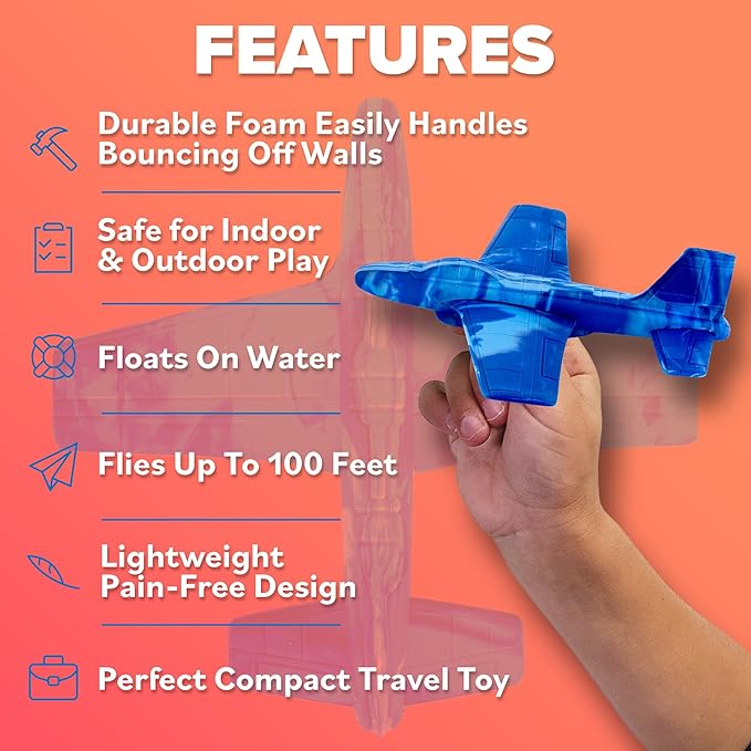 Airplane Toy Foam Airplanes for Kids - Best Easter Stuffers for Boys & Girls - Easy Throwing Air Planes - Gift Idea Toy Games - Styrofoam Plane Glider - Great Gifts for Ages 4 5 6 7 8 9+ Year Old