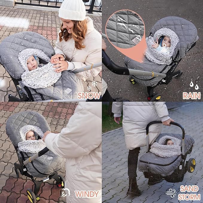 ACRABROS Car Seat Cover Baby: Winter Infant Carseat Canopy for Boy Girl Newborn, Zipper Peeping Window, Warm Cozy Cold Weather Waterproof Fitted, Heather Grey