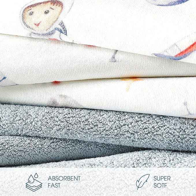 GRSSDER Baby Hooded Towel 2 Pack for Newborn, Super Soft Bath Towels with Original Designs, Ultra Absorbent Knit Terry, Large Toddler Towels with Hood for Boys Girls, Shower Gifts for Infant,34"x 34"