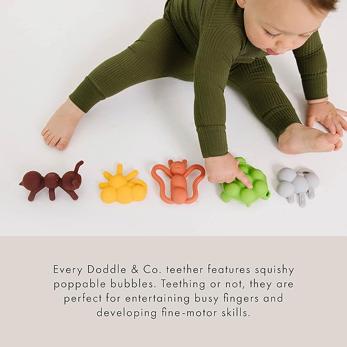 Doddle & Co. The Chew Teether with Poppable Bubbles | Toddler Teething Fidget Toy for Baby | Enhaces Oral Fit & Easy to Hold & Grab | Helps in Development for New Born Babies | Pack of 1 | Rain