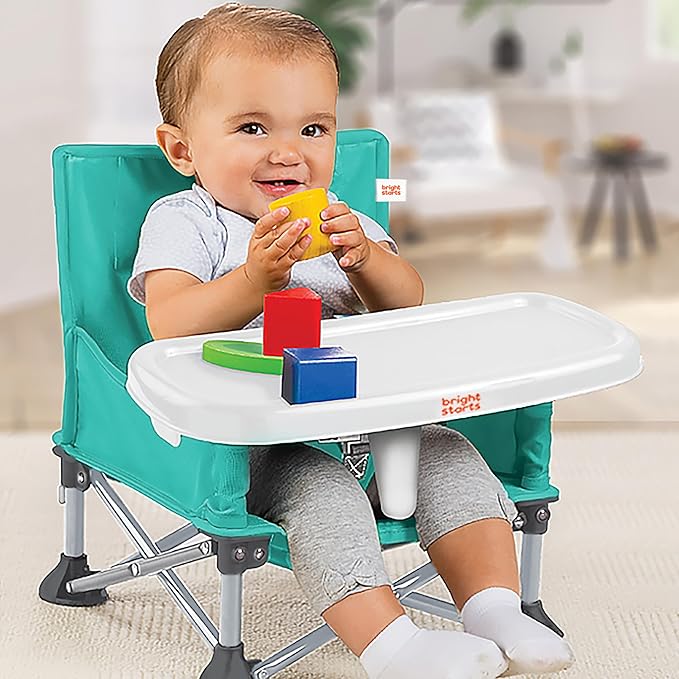 Bright Starts Pop 'N Sit Portable Booster, Indoor/Outdoor Use, Floor Seat with Feeding Tray, Teal, 6 Mos - 3 Yrs